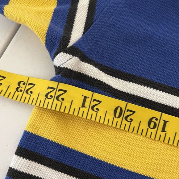Tommy Hilfiger Polo Golf Shirt Mens L Short Sleeve Yellow Blue Striped Club Logo - Picture 9 of 10